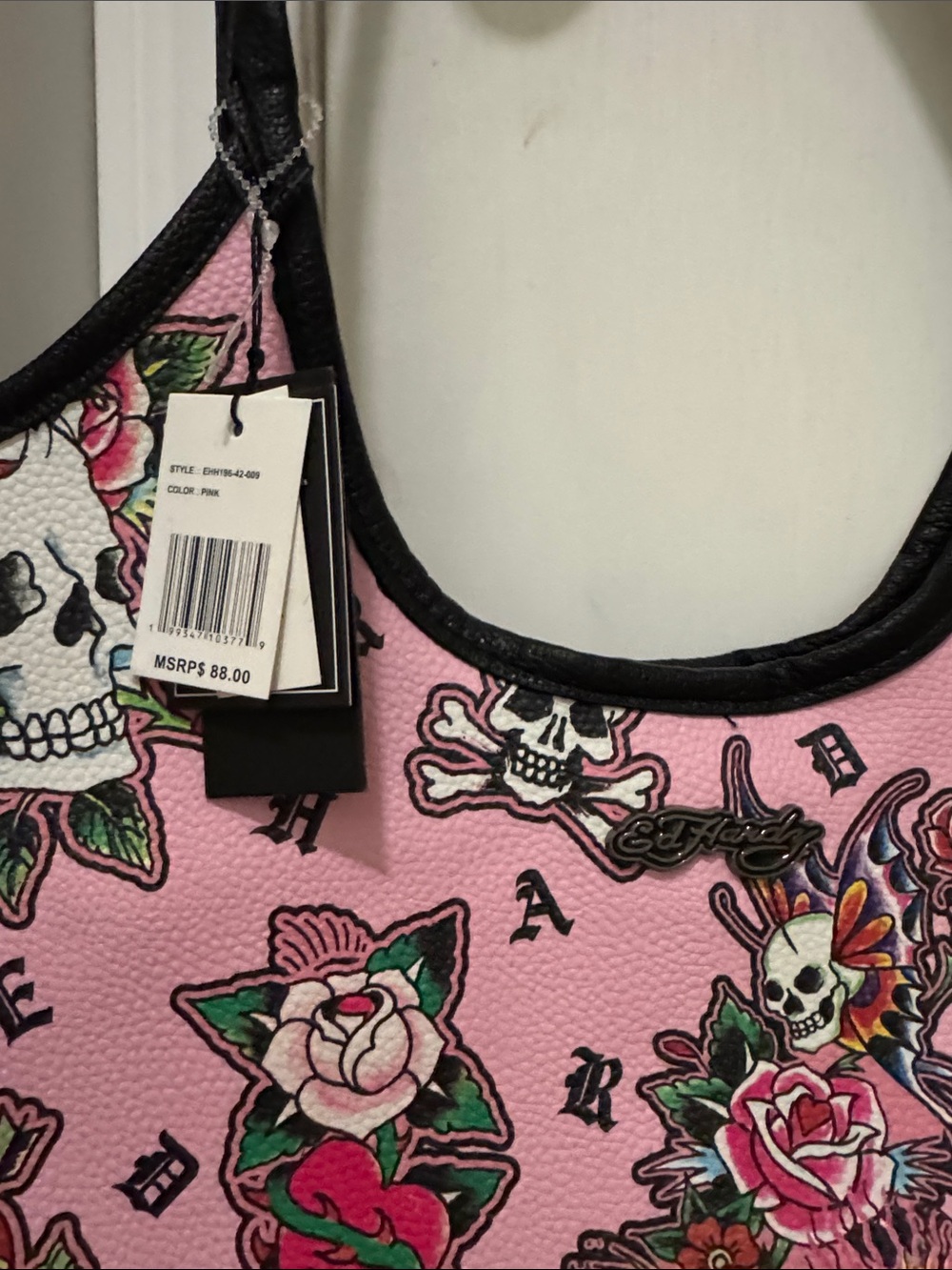 NWT Ed Hardy: Women's Faux Leather Tote Bag (Skull Rose Pink) - Picture 5 of 14